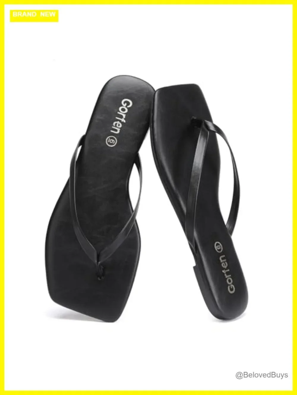 Women's Square Toe PU Leather Flip Flops Non-Slip Casual Beach Sandals